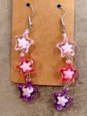 Kids Star Dangle Earrings - Pink, Red & Purple